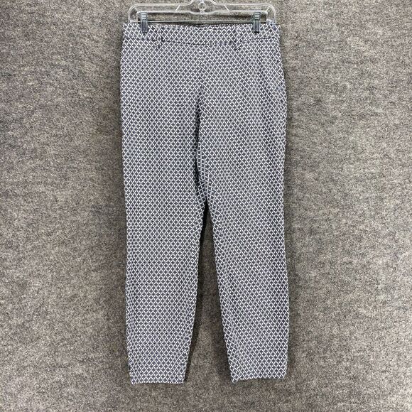 5/$45 H&M Pants Women 8 Blue Geometric Mid Rise Flat Front Chino Skinny  Cotton - Picture 1 of 10
